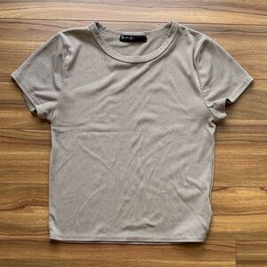 Taupe Ribbed Short Sleeve Top
